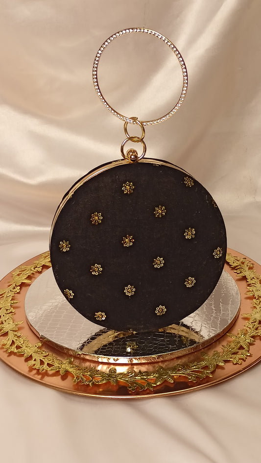 BLACK VELVET ROUND CLUTCH