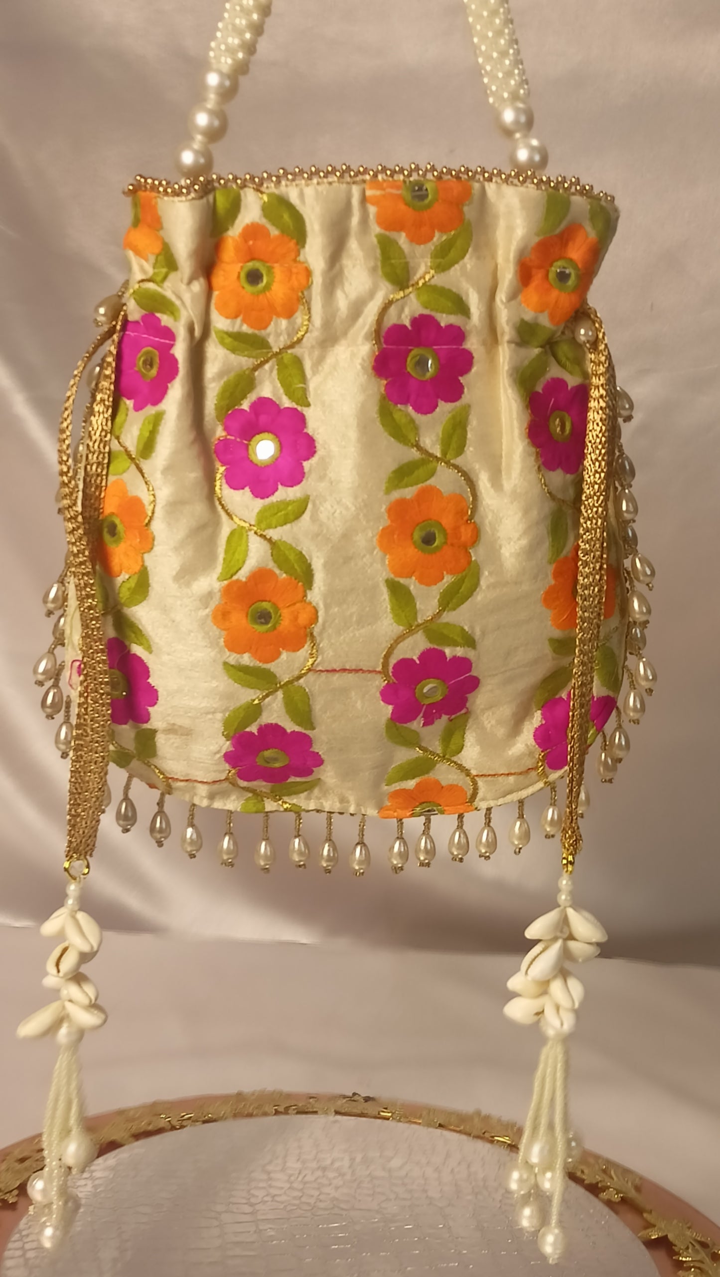 GUJARATI PINK MIRROR POTLI BAG