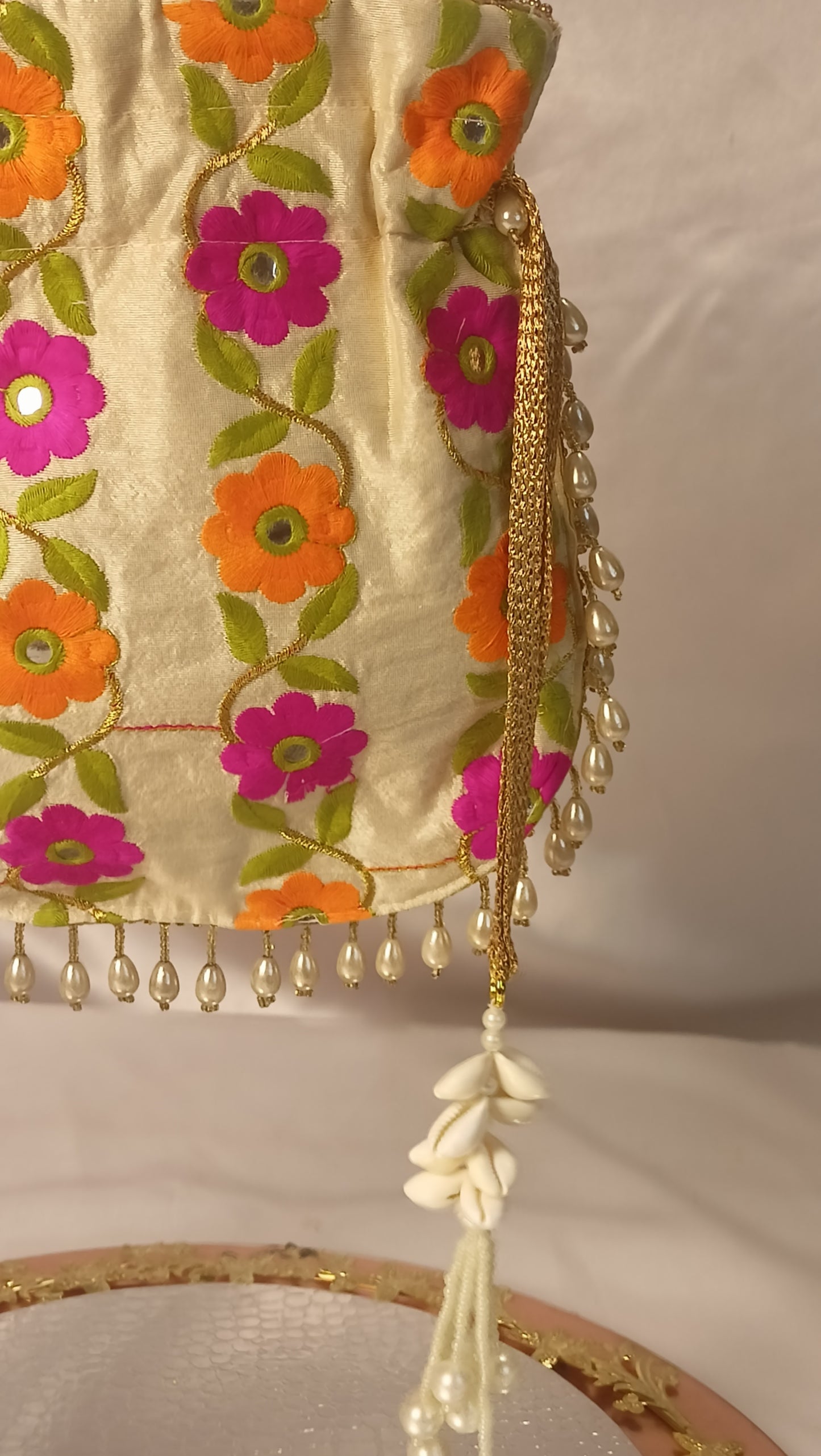 GUJARATI PINK MIRROR POTLI BAG