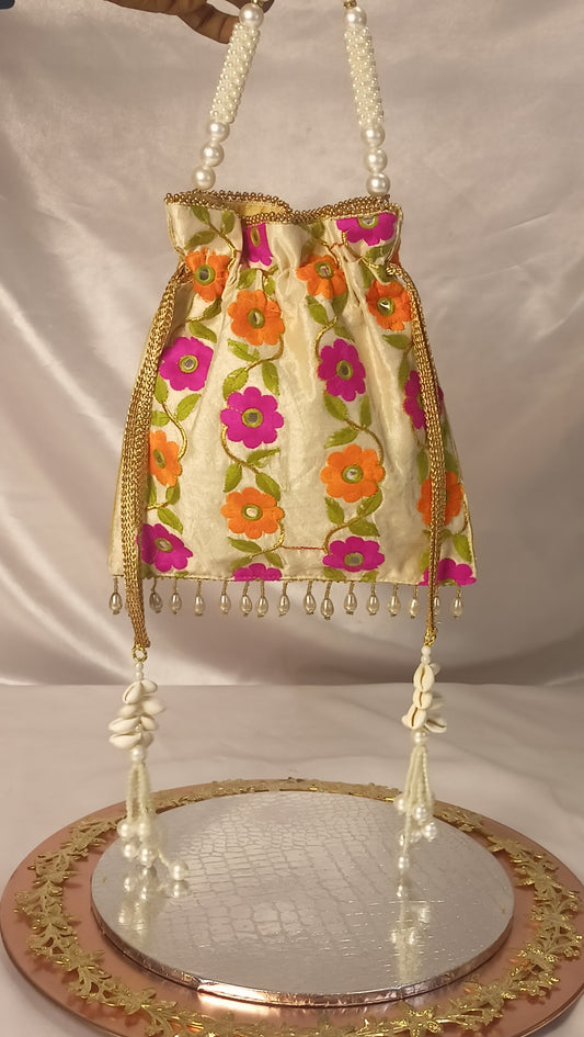 GUJARATI PINK MIRROR POTLI BAG