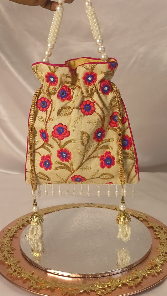 GUJARATI  RED MIRROR POTLI BAG