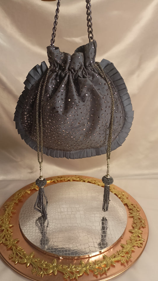 GREY SEQUENCE POTLI BAG