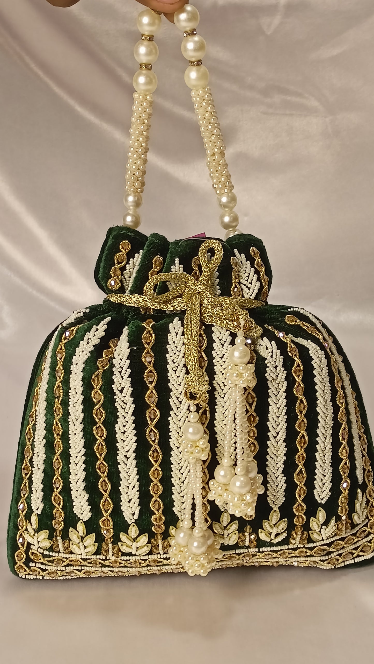 GREEN VELVET POTLI BAG VIVAAH COLLECTION