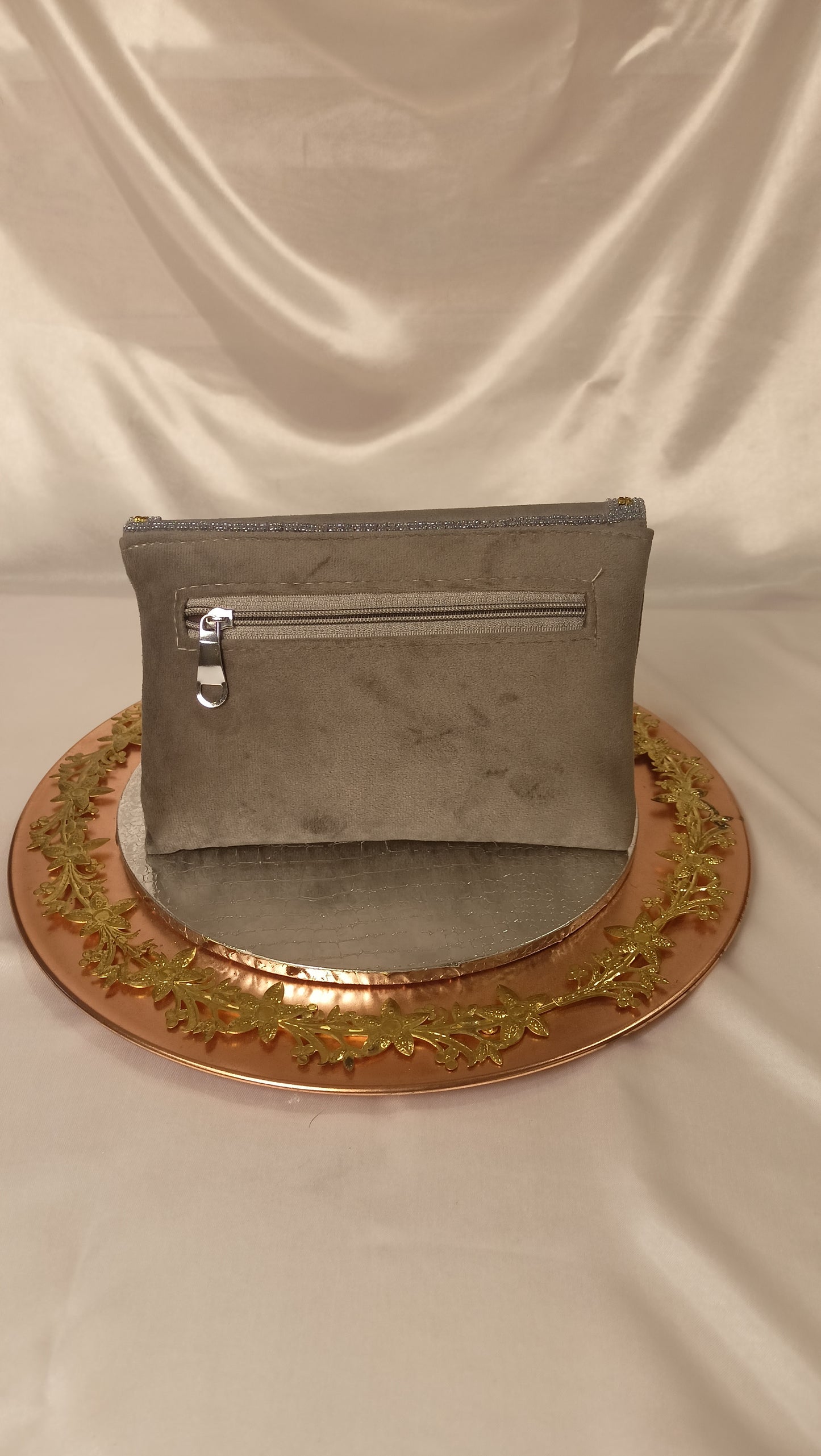 Grey flower flap clutch bag