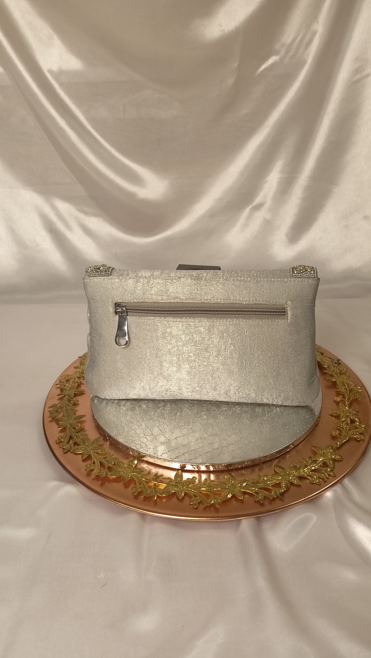 GREY SILVER FLAP CLUTCH BAG