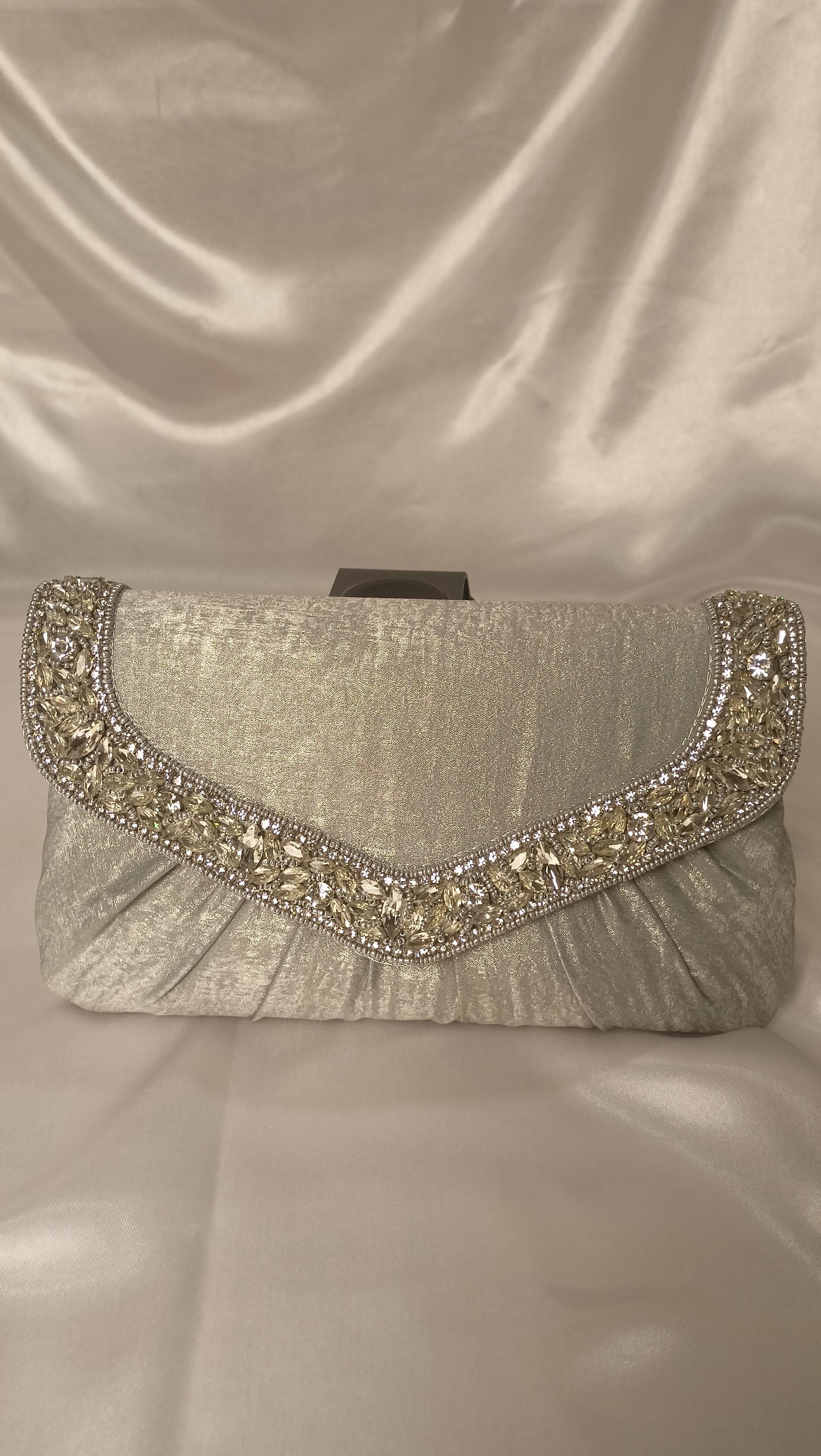 GREY SILVER FLAP CLUTCH BAG