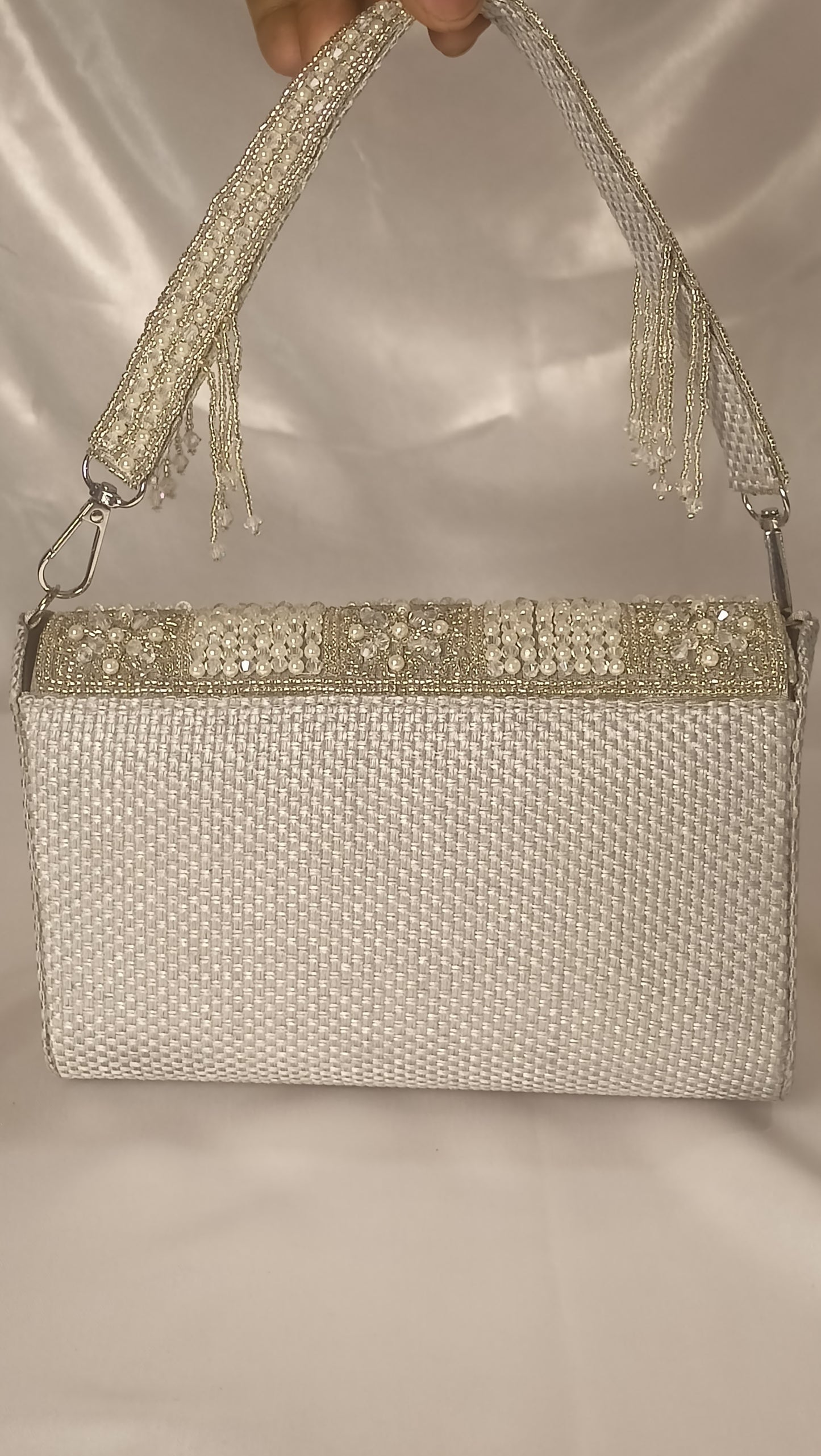 SILVER PEARL FLAP CLUTCH BAG