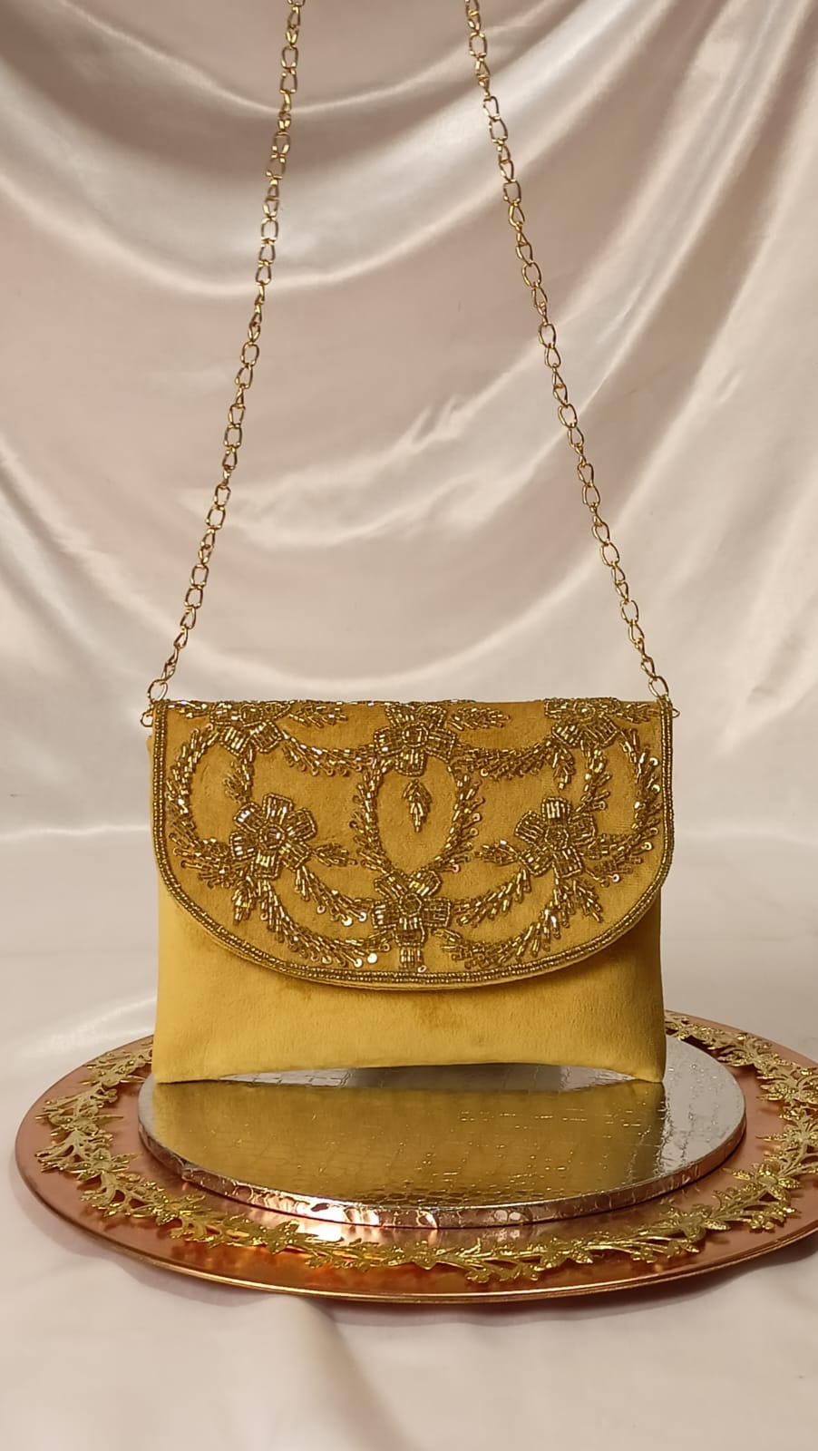 VELVET MUSTARD FLAP CLUTCH