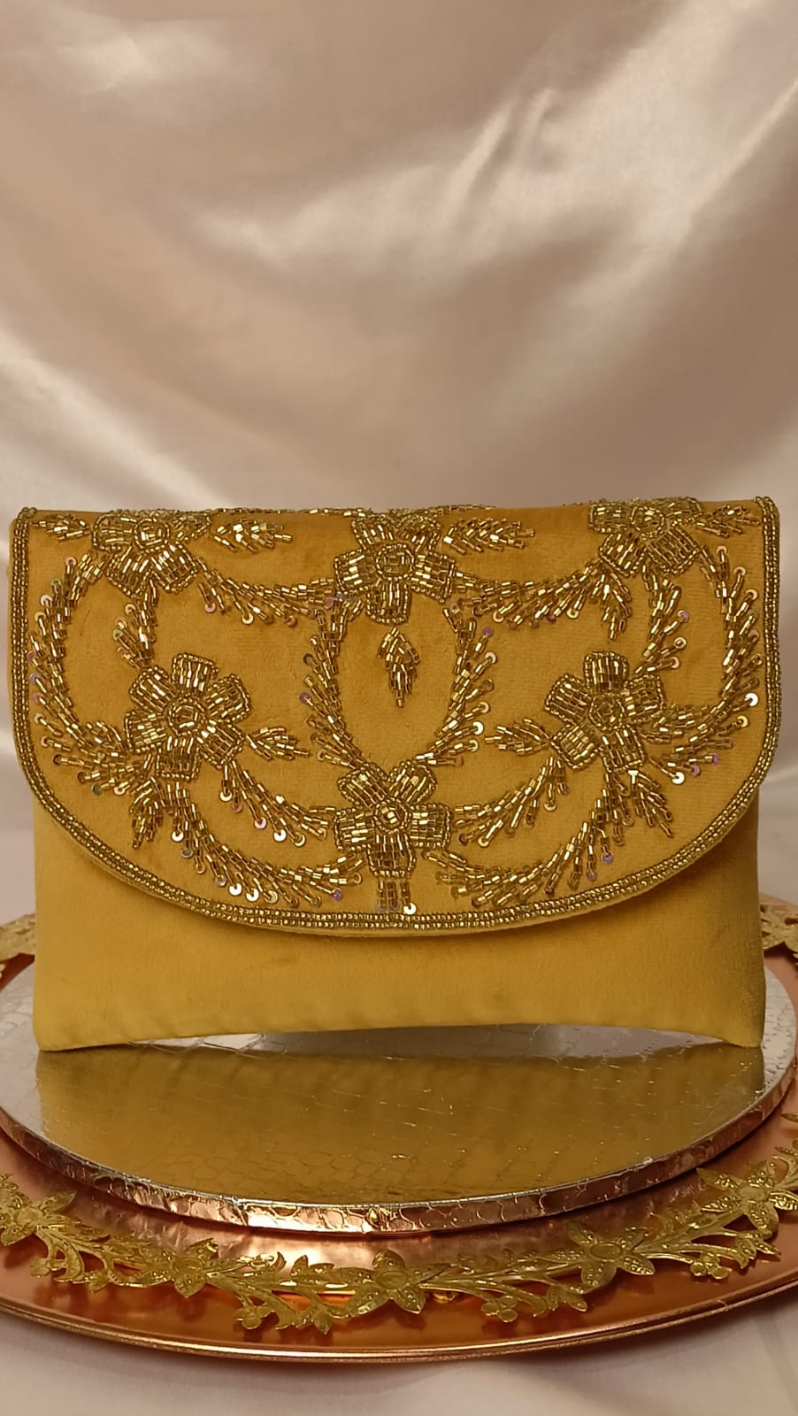 VELVET MUSTARD FLAP CLUTCH