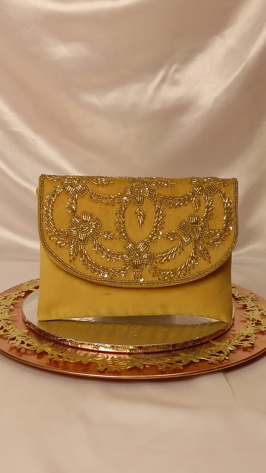 VELVET MUSTARD FLAP CLUTCH